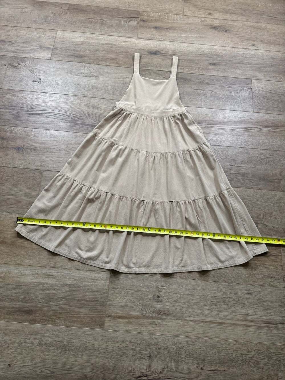 Polagram Beige Tiered Midi Pinafore Dress with Pockets - Picture 8 of 15